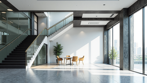 公司所在商务楼外观照片,现代化建筑外观,周边交通便利,环境优雅